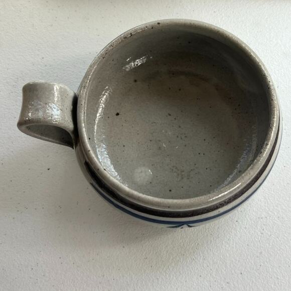 Studio Art Pottery Handmade Soup Bowl Handled Blue Striped Signed 5" X 3" - Picture 10 of 16